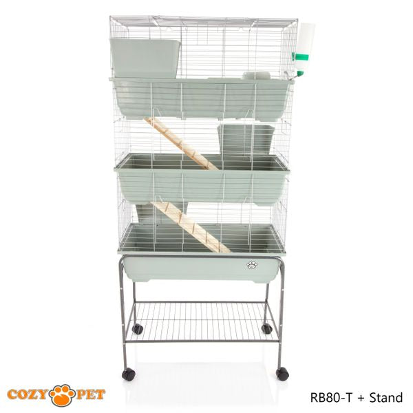 Rabbit Guinea Pig Indoor Cage 3-Tier with Stand by Cozy Pet 80cm for Rat, Chinchilla, Small Animals Hutch Model: RB80-T + RB80-ST