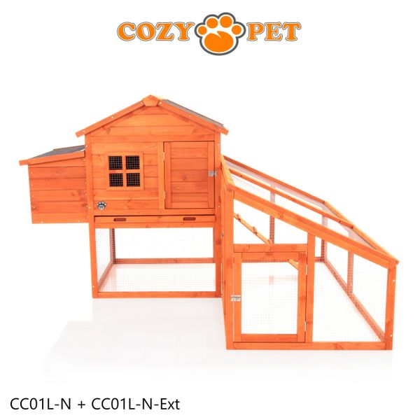 Chicken Coop, New L Size with Run Extension, by Cozy Pet, Hen House Poultry Rabbit Hutch Model CC01L-N + Ext