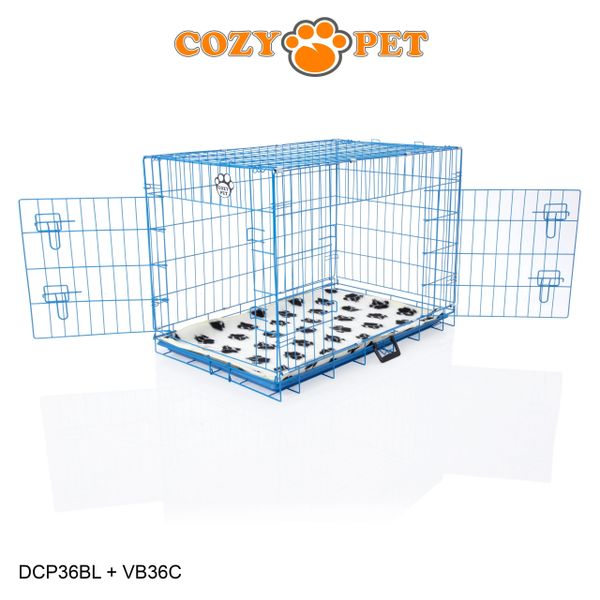 36" Cozy Pet Dog Cage in Blue with ABS Tray and Vet Bed - DCP36BL + VB36C