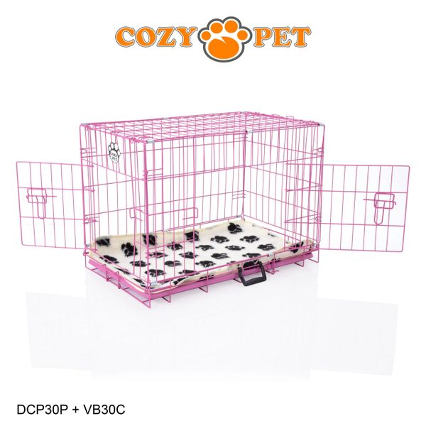 30" Cozy Pet Dog Cage in Pink with ABS Tray and Vet Bed - DCP30P + VB30C