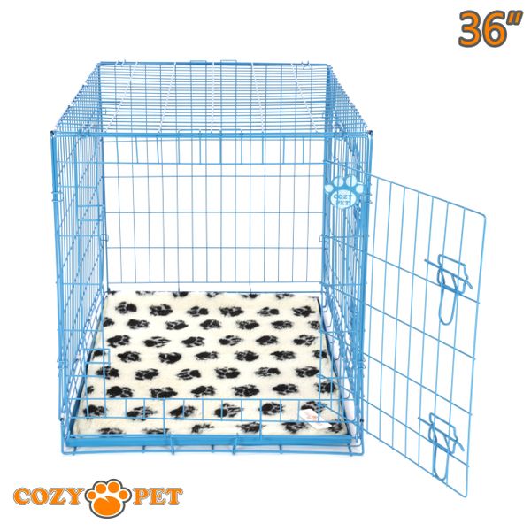 Dog Cage 36" in Blue by Cozy Pet with Taylored Vet Bedding and Metal Tray - DC36BL + VB36C