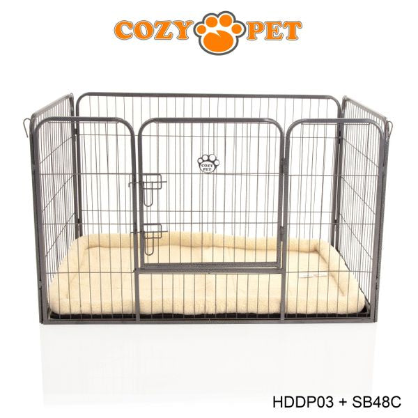 Heavy Duty Playpen with ABS Tray 75.5cm Tall and Cream Faux Sheepskin Bed by Cozy Pet Model HDDP03 + SB48C