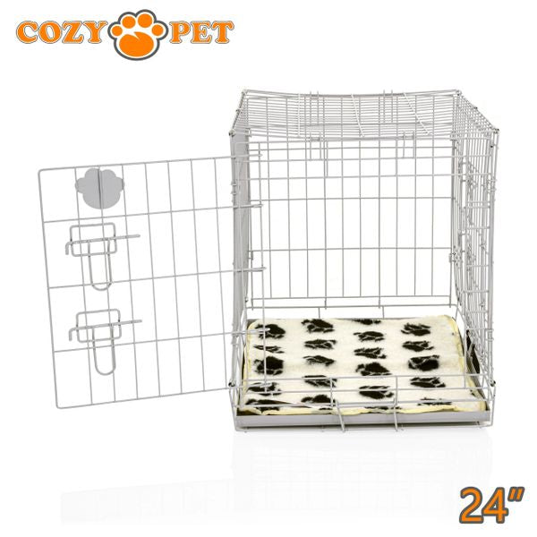 24" Cozy Pet Dog Cage in Light Grey with Taylored Vet Bedding and Metal Tray - DC24G + VB24C