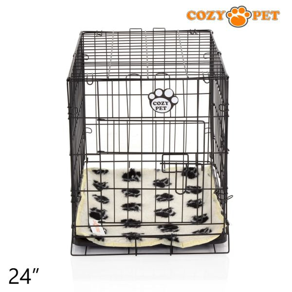 24" Cozy Pet Dog Cage in Black with ABS Tray and Tailored Vet Bed - DCP24B + VB24C