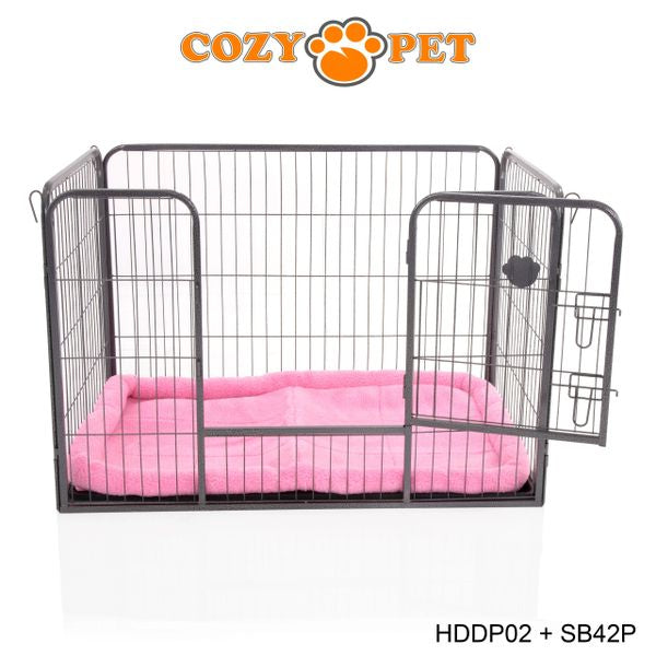 Heavy Duty Playpen with ABS Tray 70cm Tall and Pink Faux Sheepskin Bed by Cozy Pet Model HDDP02 + SB42P