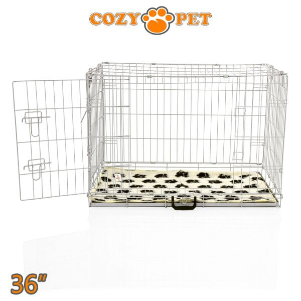 36" Cozy Pet Dog Cage in Light Grey with Taylored Vet Bedding and Metal Tray - DC36G + VB36C