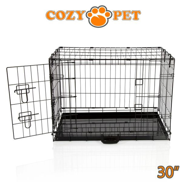 30" Cozy Pet Dog Cage in Black with Metal Tray - DC30B