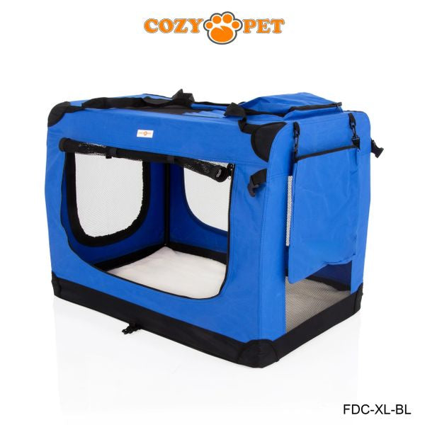 Fabric Dog Crate 90cm Blue by Cozy Pet Puppy Carrier Cat Travel Cage Rabbit Model: FDC-XL-BL - RET - Customer Return 30% Discount.