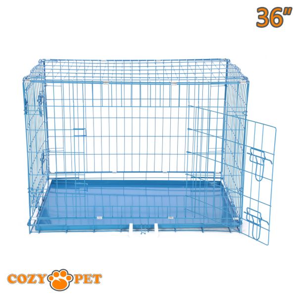 36" Cozy Pet Dog Cage in Blue with Metal Tray - DC36BL