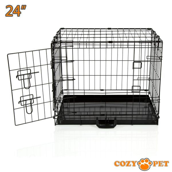 24" Cozy Pet Dog Cage in Black with Metal Tray - DC24B