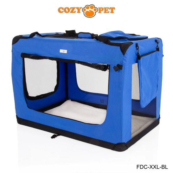 Fabric Dog Crate 101cm Blue by Cozy Pet Puppy Carrier Cat Travel Cage Rabbit Model: FDC-XXL-BL