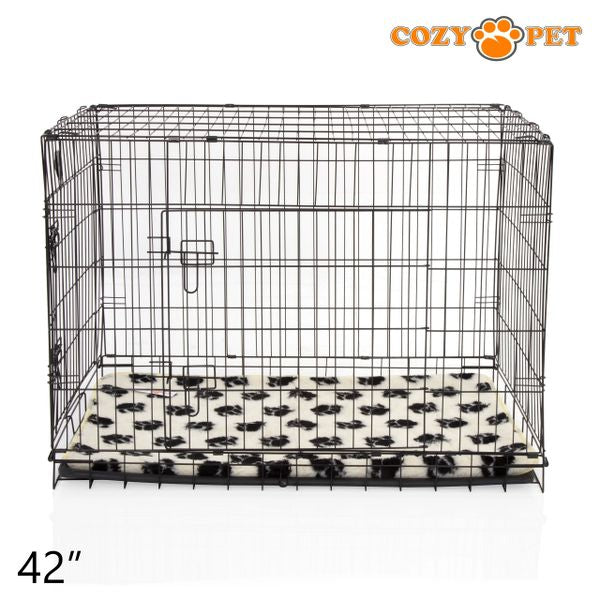 42" Cozy Pet Dog Cage in Black with ABS Tray and Tailored Vet Bed - DCP42B + VB42C