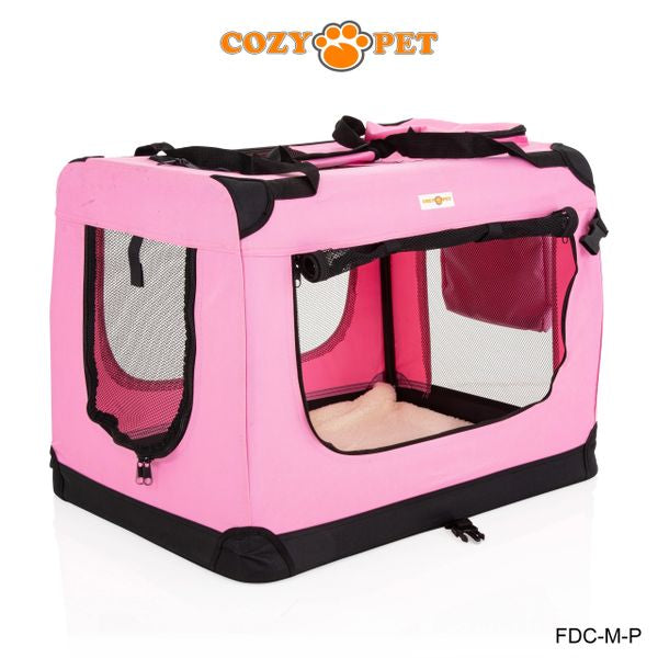 Fabric Dog Crate 70cm Pink by Cozy Pet Puppy Carrier Cat Travel Cage Rabbit Model: FDC-M-P