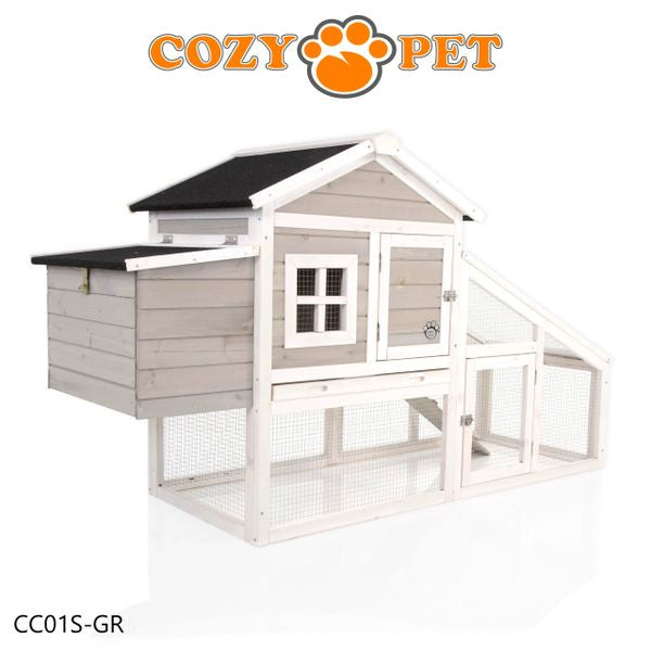 Chicken Coop Hen House by Cozy Pet Rabbit Hutch Grey and White Model CC01S-GR