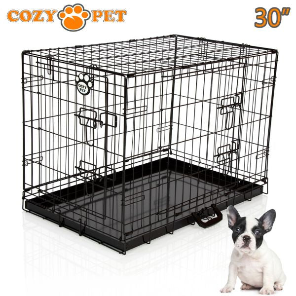 30" Cozy Pet Dog Cage in Black with Metal Tray - DC30B