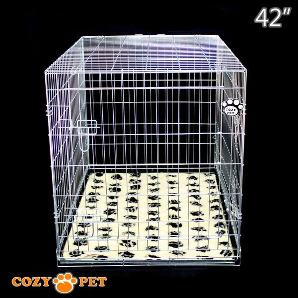 42" Cozy Pet Dog Cage in Silver (Zinc Coated) with Tailored Vet Bed and Metal Tray - DC42S + VB42C