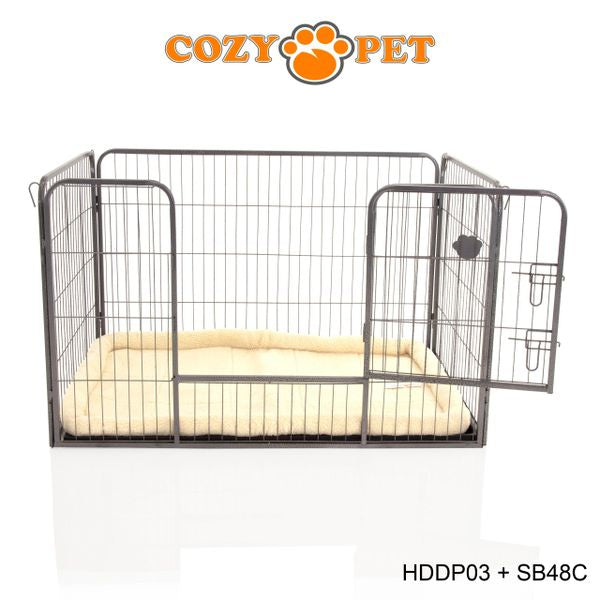 Heavy Duty Playpen with ABS Tray 75.5cm Tall and Cream Faux Sheepskin Bed by Cozy Pet Model HDDP03 + SB48C