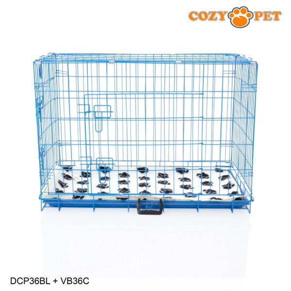 36" Cozy Pet Dog Cage in Blue with ABS Tray and Vet Bed - DCP36BL + VB36C