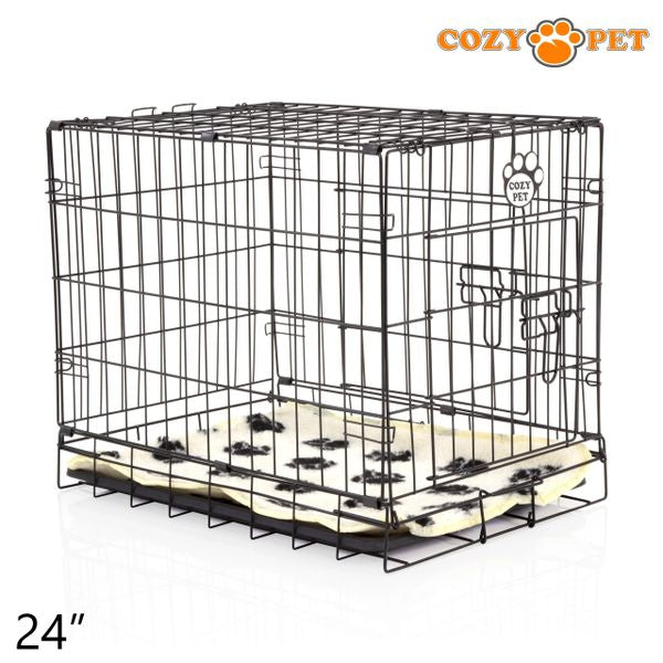 24" Cozy Pet Dog Cage in Black with ABS Tray and Tailored Vet Bed - DCP24B + VB24C