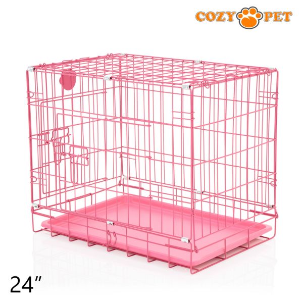 24" Cozy Pet Dog Cage in Pink with ABS Tray - DCP24P