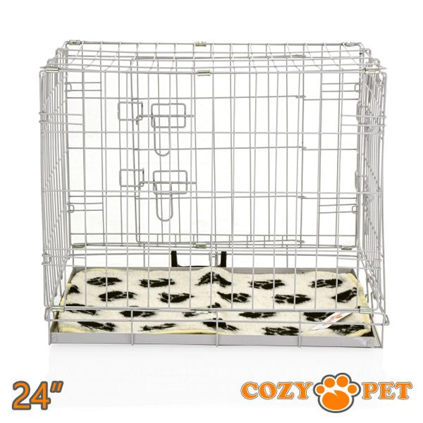 24" Cozy Pet Dog Cage in Light Grey with Taylored Vet Bedding and Metal Tray - DC24G + VB24C