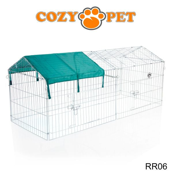 Rabbit Run with Pitched Roof Sunshade and Floor Galvanised Rectangular 1.8m Long by Cozy Pet Model RR06 + Floor