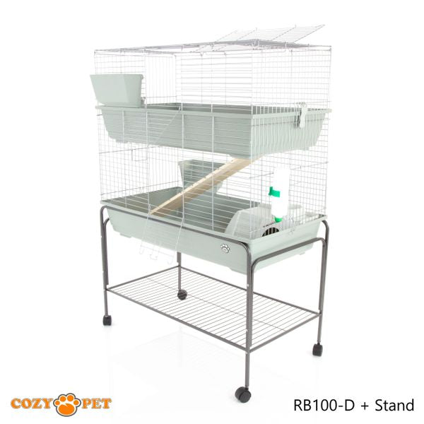 Rabbit Guinea Pig Indoor Cage 2-Tier with Stand by Cozy Pet 100cm for Rat, Chinchilla, Small Animals Hutch Model: RB100-D + RB100-ST