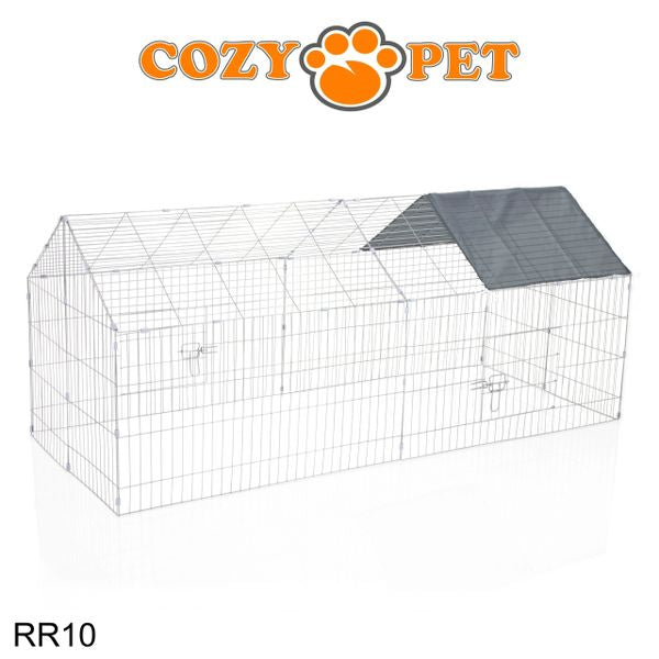 Rabbit Run with Pitched Roof and Sunshade Rectangular 1.8m Long by Cozy Pet Model RR10