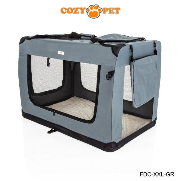 Fabric Dog Crate 101cm Grey by Cozy Pet Puppy Carrier Cat Travel Cage Rabbit Model: FDC-XXL-GR