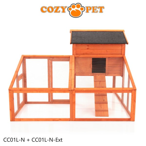 Chicken Coop, New L Size with Run Extension, by Cozy Pet, Hen House Poultry Rabbit Hutch Model CC01L-N + Ext