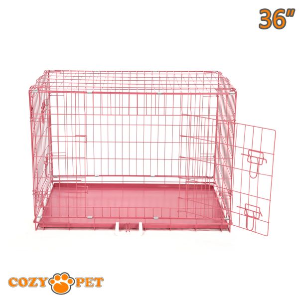 36" Cozy Pet Dog Cage in Pink with Metal Tray - DC36P