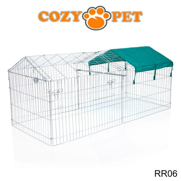 Rabbit Run with Pitched Roof and Sunshade Galvanised Rectangular 1.8m Long by Cozy Pet Model RR06