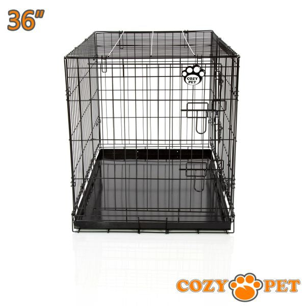 36" Cozy Pet Dog Cage in Black with metal Tray- DC36B