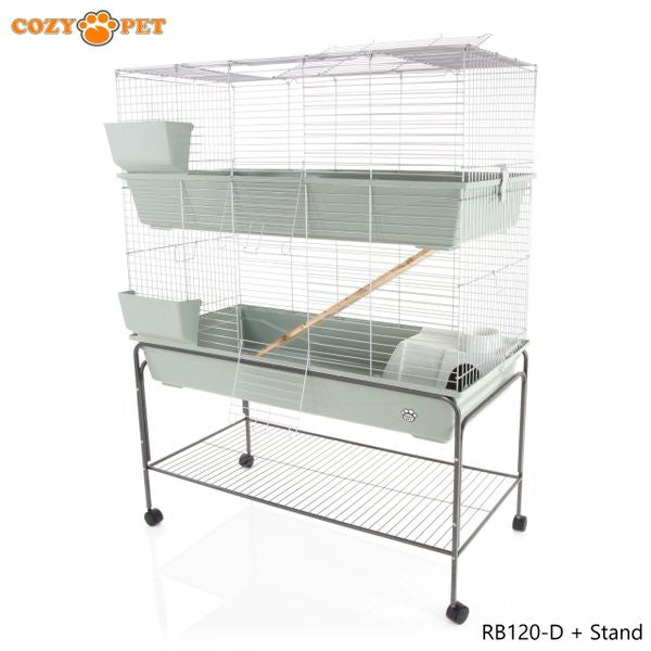 Rabbit Guinea Pig Indoor Cage 2-Tier with Stand by Cozy Pet 120cm for Rat, Chinchilla, Small Animals Hutch Model: RB120-D + RB120-ST