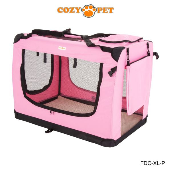 Fabric Dog Crate 90cm Pink by Cozy Pet Puppy Carrier Cat Travel Cage Rabbit Model: FDC-XL-P