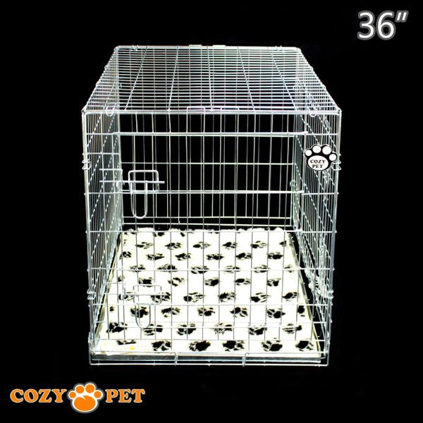 36" Cozy Pet Dog Cage in Silver (Zinc Coated) with Tailored Vet Bedding and Metal Tray - DC36S