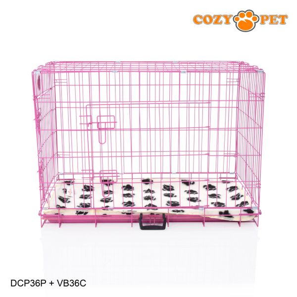 36" Cozy Pet Dog Cage in Pink with ABS Tray and Vet Bed - DCP36P + VB36C