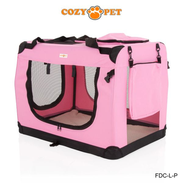 Fabric Dog Crate 82cm Pink by Cozy Pet Puppy Carrier Cat Travel Cage Rabbit Model: FDC-L-P