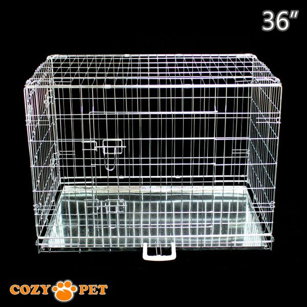 36" Cozy Pet Dog Cage in Silver (Zinc Coated) and Metal Tray - DC36S