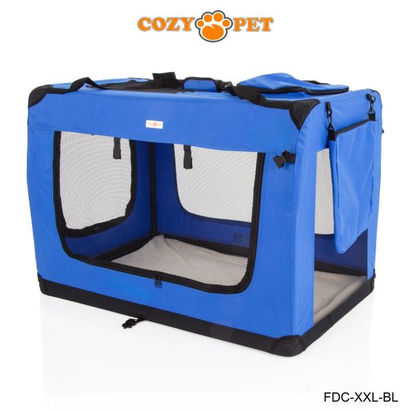 Fabric Dog Crate 101cm Blue by Cozy Pet Puppy Carrier Cat Travel Cage Rabbit Model: FDC-XXL-BL