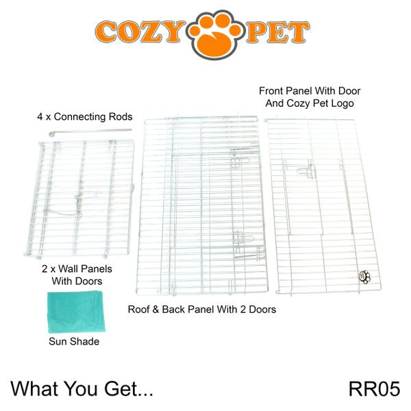 Rabbit Run 2.15m Long with Roof and Sunshade Galvanised Rectangular by Cozy Pet Model RR05