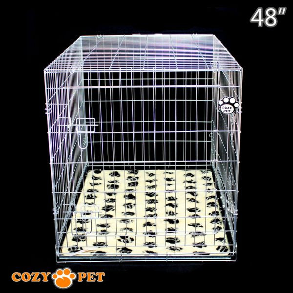 48" Cozy Pet Dog Cage in Silver (Zinc Coated) with Tailored Vet Bed and Metal Tray - DC48S