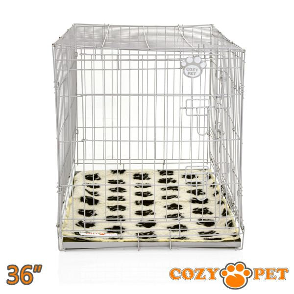 36" Cozy Pet Dog Cage in Light Grey with Taylored Vet Bedding and Metal Tray - DC36G + VB36C