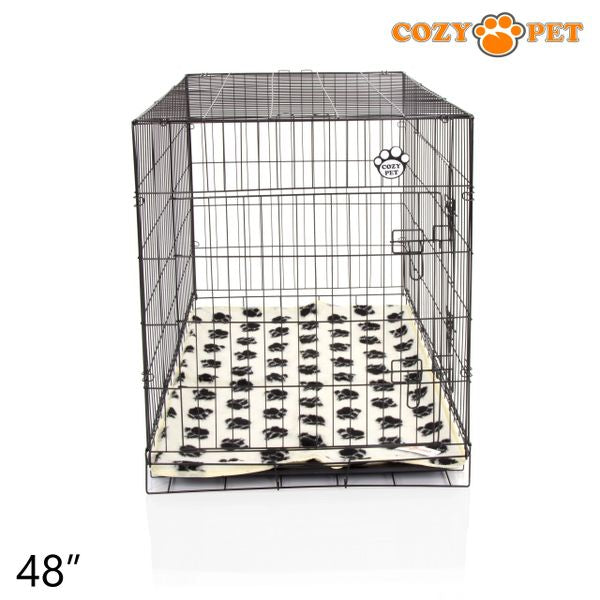 48" Cozy Pet Dog Cage in Black with ABS Tray and Tailored Vet Bed - DCP48B + VB48C