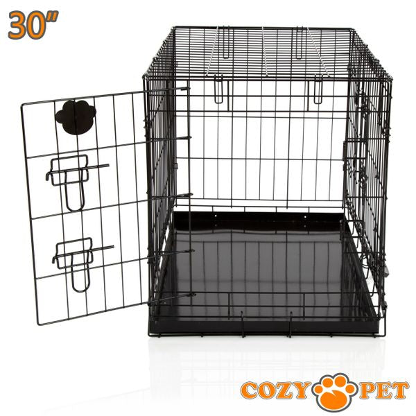 30" Cozy Pet Dog Cage in Black with Metal Tray - DC30B