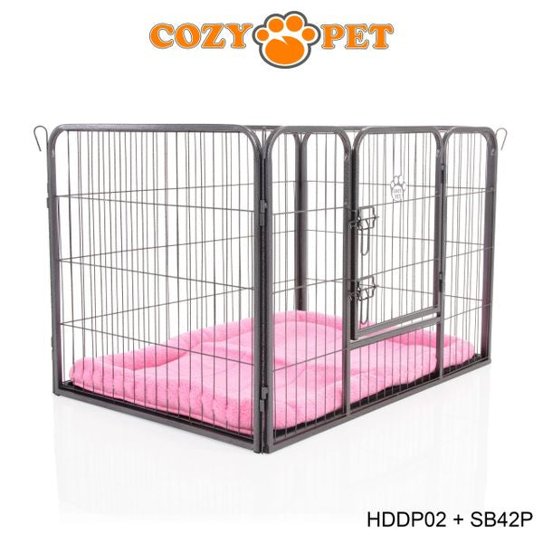 Heavy Duty Playpen with ABS Tray 70cm Tall and Pink Faux Sheepskin Bed by Cozy Pet Model HDDP02 + SB42P