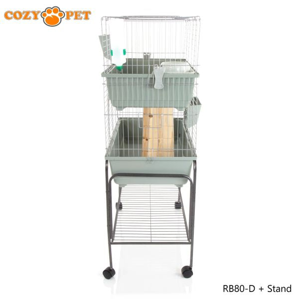 Rabbit Guinea Pig Indoor Cage 2-Tier with Stand by Cozy Pet 80cm for Rat, Chinchilla, Small Animals Hutch Model: RB80-D + RB80-ST