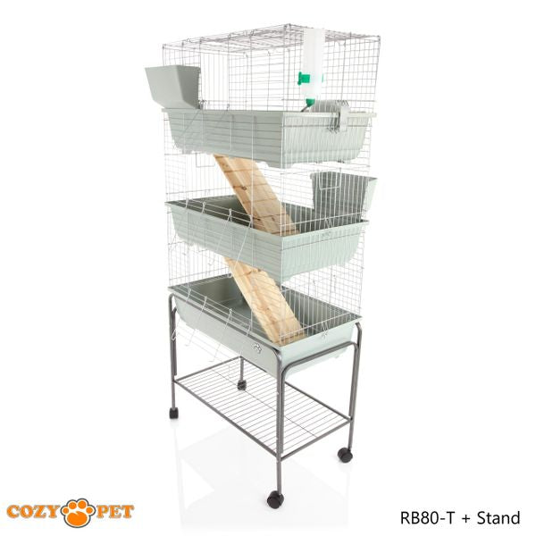 Rabbit Guinea Pig Indoor Cage 3-Tier with Stand by Cozy Pet 80cm for Rat, Chinchilla, Small Animals Hutch Model: RB80-T + RB80-ST