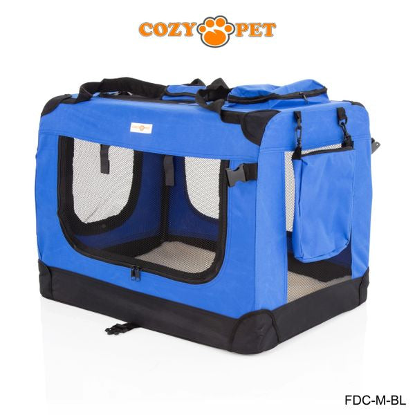 Fabric Dog Crate 70cm Blue by Cozy Pet Puppy Carrier Cat Travel Cage Rabbit Model: FDC-M-BL