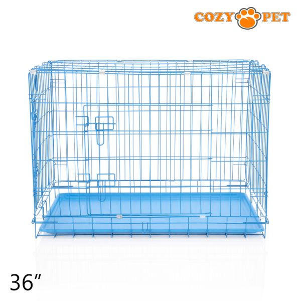 36" Cozy Pet Dog Cage in Blue with ABS Tray - DCP36BL